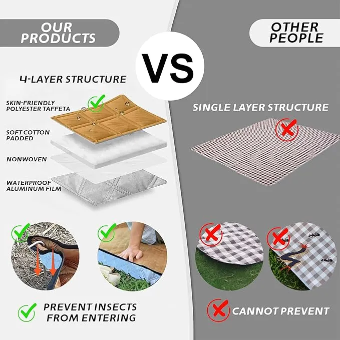 Picnic Blankets,Extra Large Waterproof Foldable,Oversized Waterproof Beach Blanket,Portable Washable Picnic Mat (Khaki 80’’*80'’)