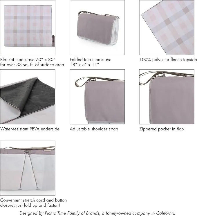 PICNIC TIME Blanket Tote XL Outdoor Picnic Blanket, Beach Blanket, Camping Blanket, (Pastel Plaid)