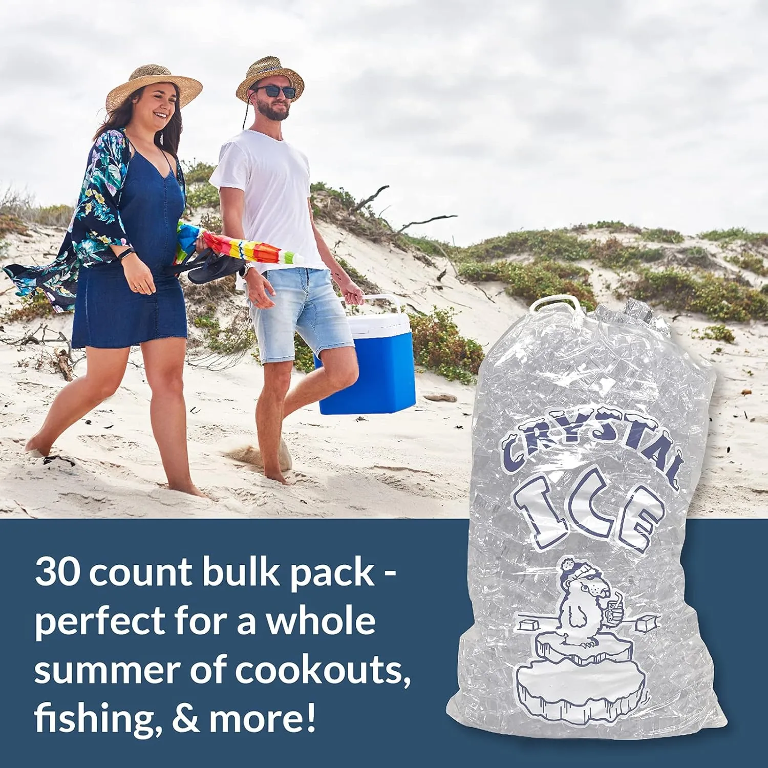Pinnacle Mercantile 20 lb. Drawstring Ice Bags (30-Count) Heavy-Duty, Puncture-Resistant EVA | Cotton Pull Closure | Disposable, Recyclable | Portable Storage and Freezer Keeper