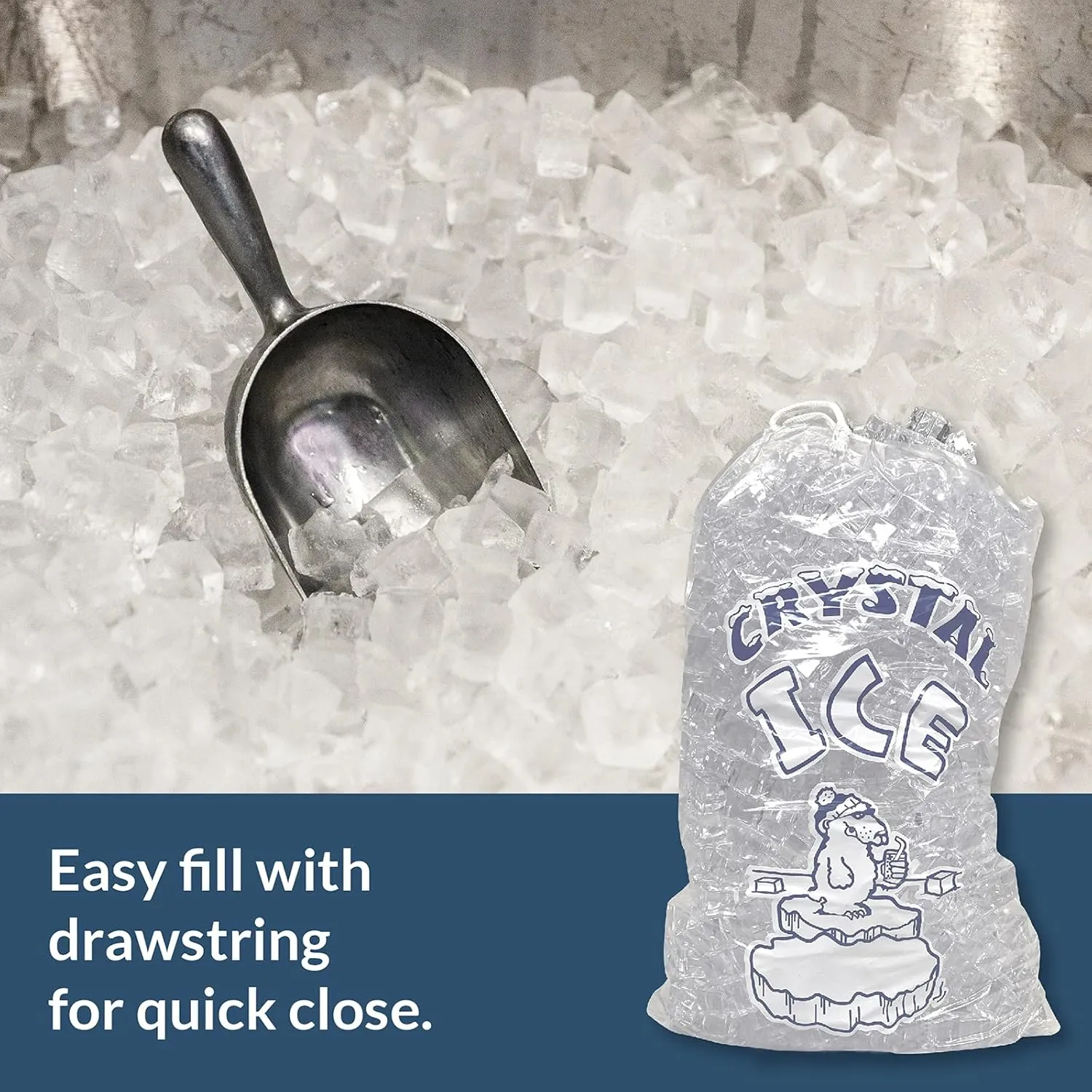 Pinnacle Mercantile 20 lb. Drawstring Ice Bags (30-Count) Heavy-Duty, Puncture-Resistant EVA | Cotton Pull Closure | Disposable, Recyclable | Portable Storage and Freezer Keeper