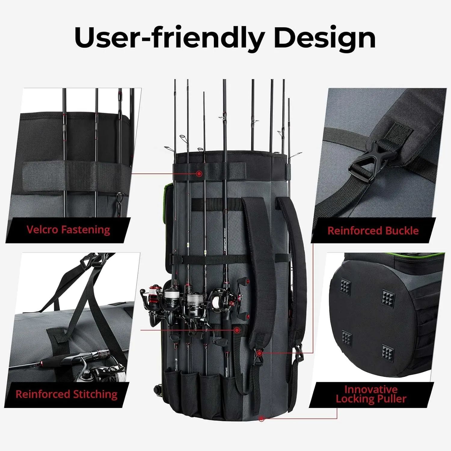 Piscifun Fishing Rod Bag Holds 8 Rods & Reels, 70L Large Storage Fishing Rod Case, Foldable Fishing Pole Bag for Carrying Gear & Equipment, Water-resistant Portable Rod Storage Bag, Green