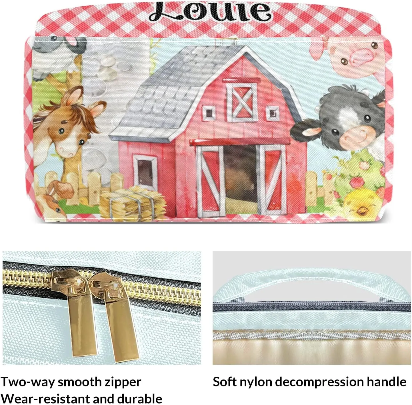 Plaid Family Farm Animals Personalized Large Capacity Diaper Bags,Custom Name Backpack Casual Daypack Bag Nappy Bag Gifts