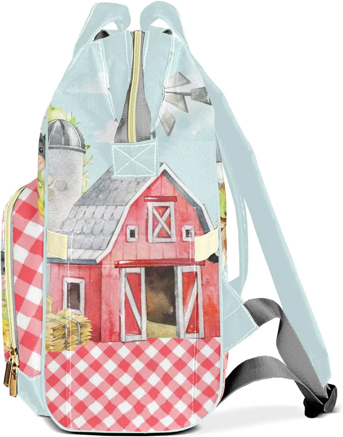 Plaid Family Farm Animals Personalized Large Capacity Diaper Bags,Custom Name Backpack Casual Daypack Bag Nappy Bag Gifts