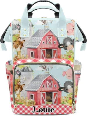 Plaid Family Farm Animals Personalized Large Capacity Diaper Bags,Custom Name Backpack Casual Daypack Bag Nappy Bag Gifts