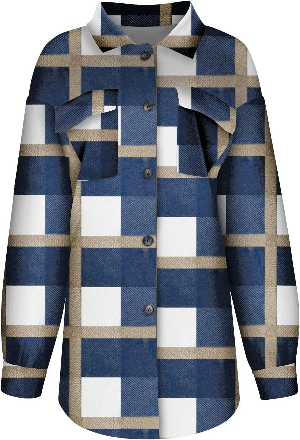 Plaid Shacket Jackets For Women Trendy 2023 Casual Oversized Flannel Shirts Long Sleeve Button Down Shirt Coats