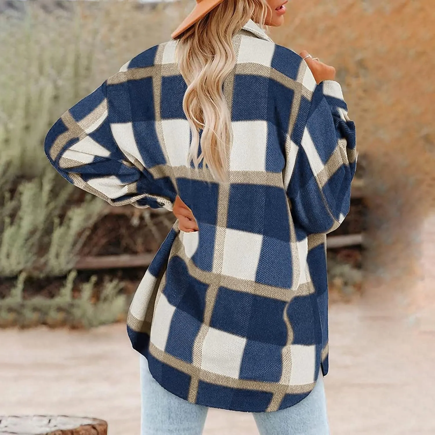 Plaid Shacket Jackets For Women Trendy 2023 Casual Oversized Flannel Shirts Long Sleeve Button Down Shirt Coats