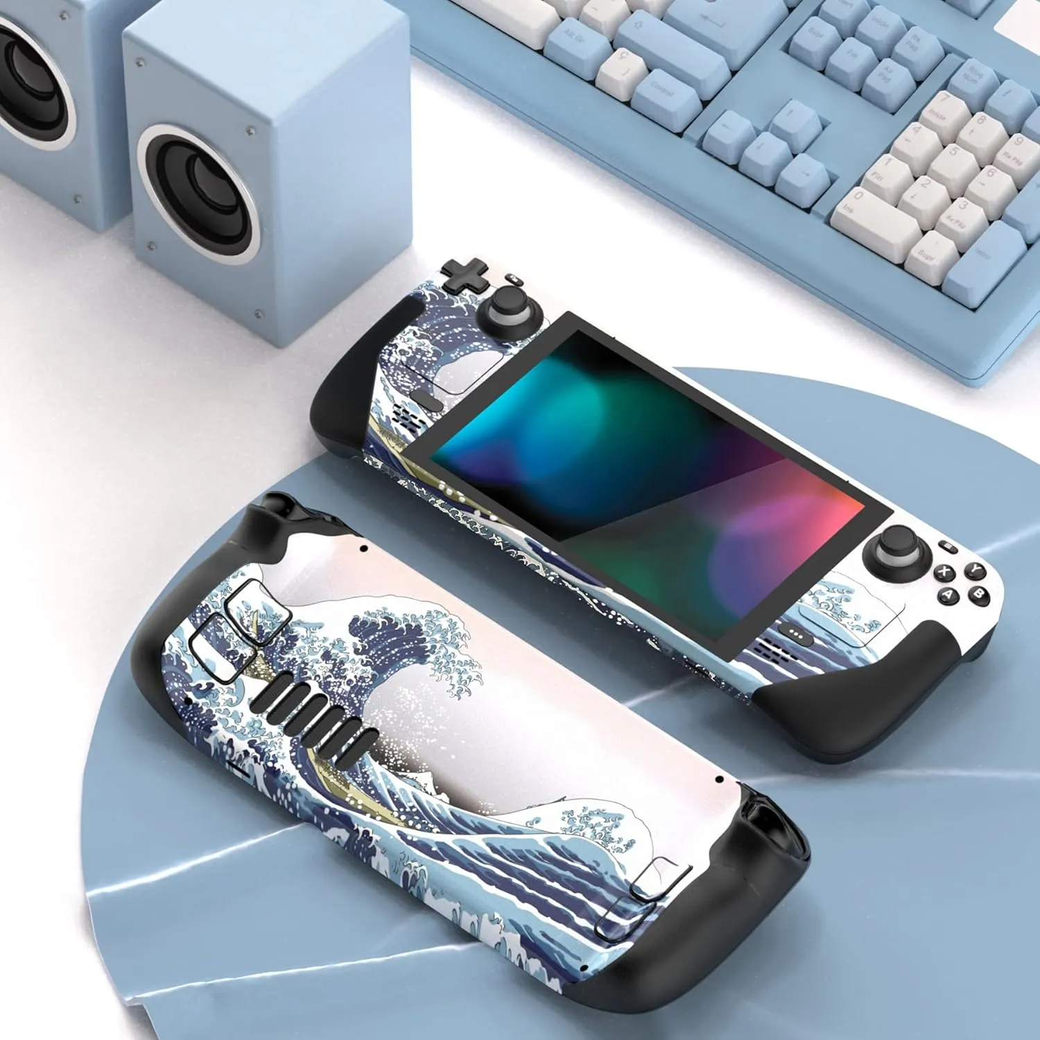 PlayVital Full Set Protective Skin Decal for Steam Deck LCD, Custom Stickers Vinyl Cover for Steam Deck OLED - The Great Wave