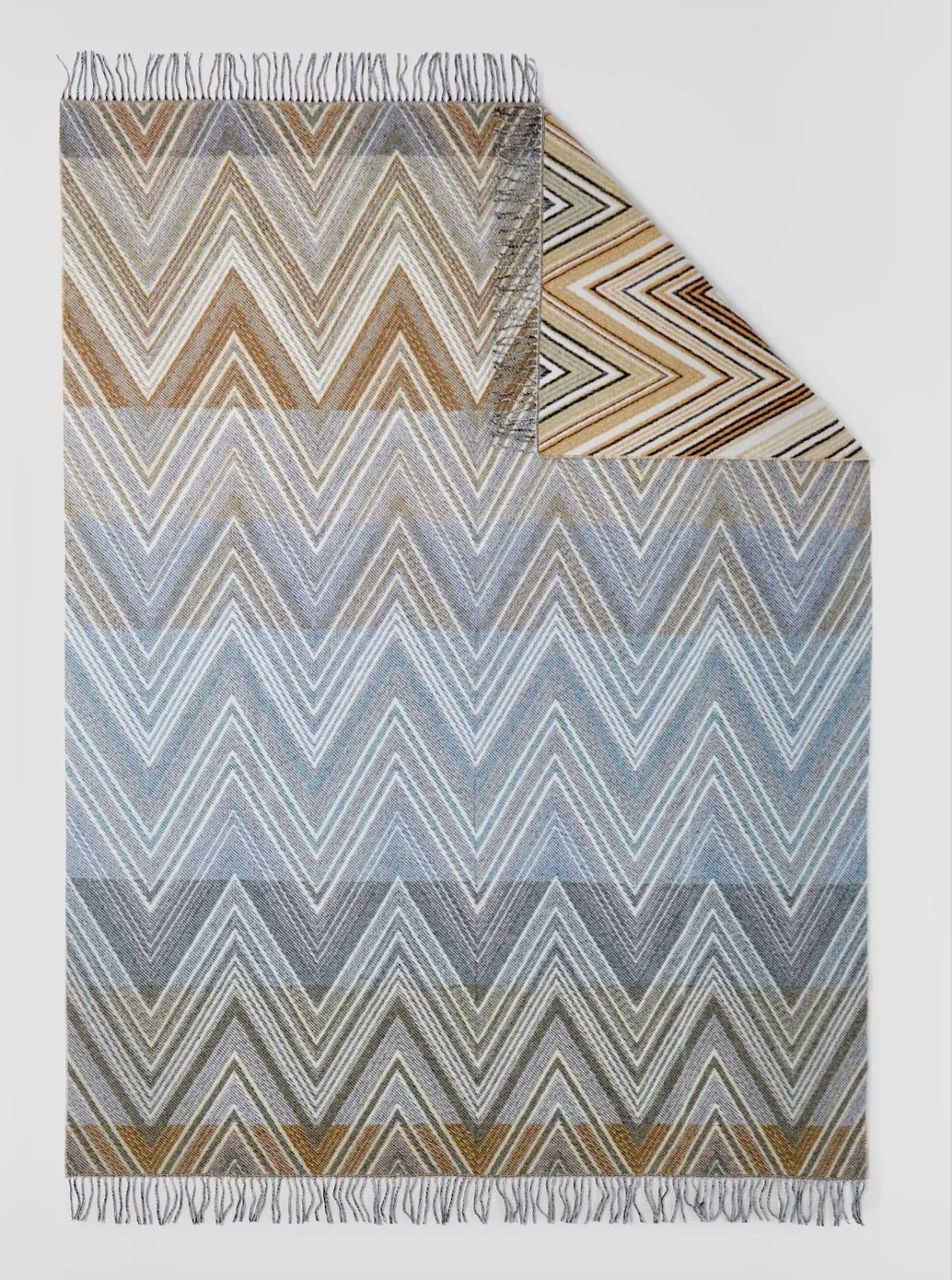 Plume Plaid blanket Chevron wool blend with fringes
