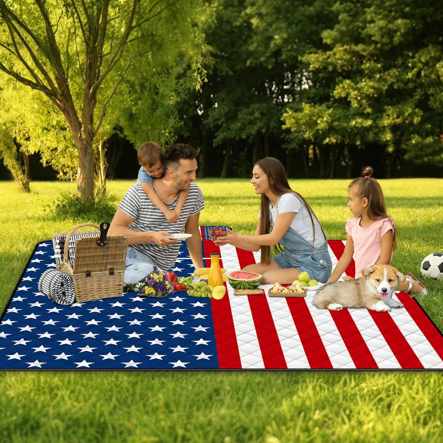 Poedist Extra Large Patriotic Picnic Blanket Waterproof,60"x 80"Foldable Machine Washable Beach Blanket,Outdoor Blanket for 6-8 Adults,Suitable for Indoor Crawling,Park Beach,Camping,Hiking,Family