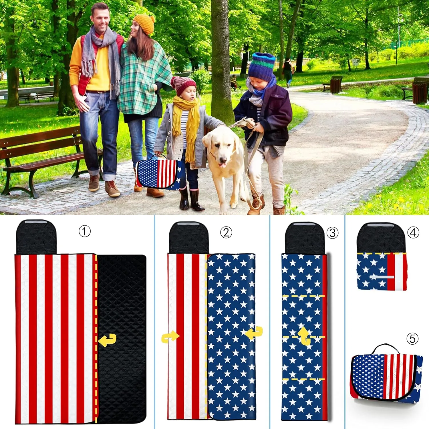Poedist Extra Large Patriotic Picnic Blanket Waterproof,60"x 80"Foldable Machine Washable Beach Blanket,Outdoor Blanket for 6-8 Adults,Suitable for Indoor Crawling,Park Beach,Camping,Hiking,Family
