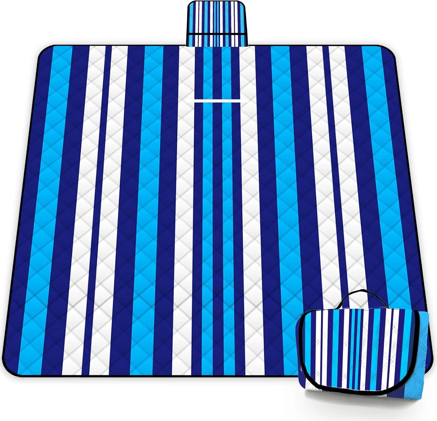 Poedist Extra Large Picnic Blanket Waterproof,60"x 80"Foldable Machine Washable Beach Blanket,Outdoor Blanket for 6-8 Adults,Suitable for Crawling,Park Beach,Camping,Hiking,Travel(Blue and White)