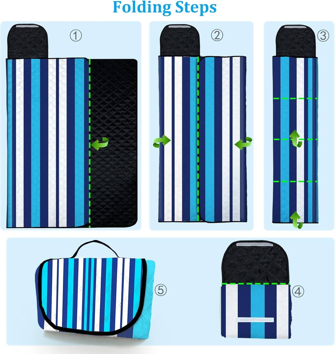 Poedist Extra Large Picnic Blanket Waterproof,60"x 80"Foldable Machine Washable Beach Blanket,Outdoor Blanket for 6-8 Adults,Suitable for Crawling,Park Beach,Camping,Hiking,Travel(Blue and White)