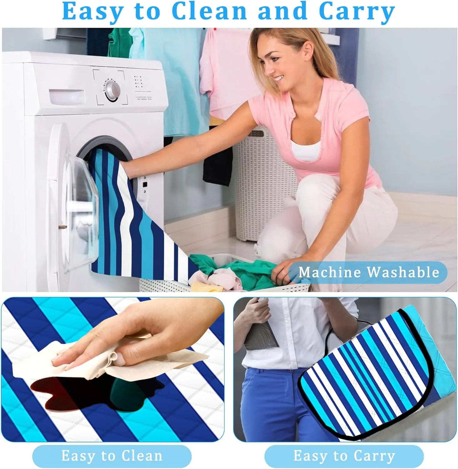 Poedist Extra Large Picnic Blanket Waterproof,60"x 80"Foldable Machine Washable Beach Blanket,Outdoor Blanket for 6-8 Adults,Suitable for Crawling,Park Beach,Camping,Hiking,Travel(Blue and White)