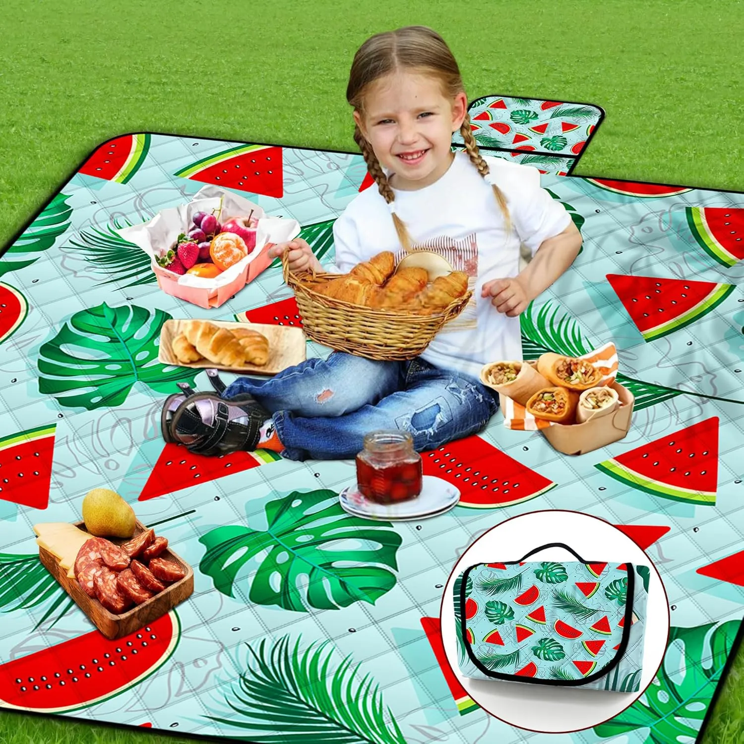 Poedist Extra Large Picnic Blanket Waterproof,80"x 80"Foldable Machine Washable Beach Blanket,Outdoor Blanket for 6-8 Adults,Suitable for Indoor Crawling,Park Beach,Camping,Hiking,Family Travel(Fruit)
