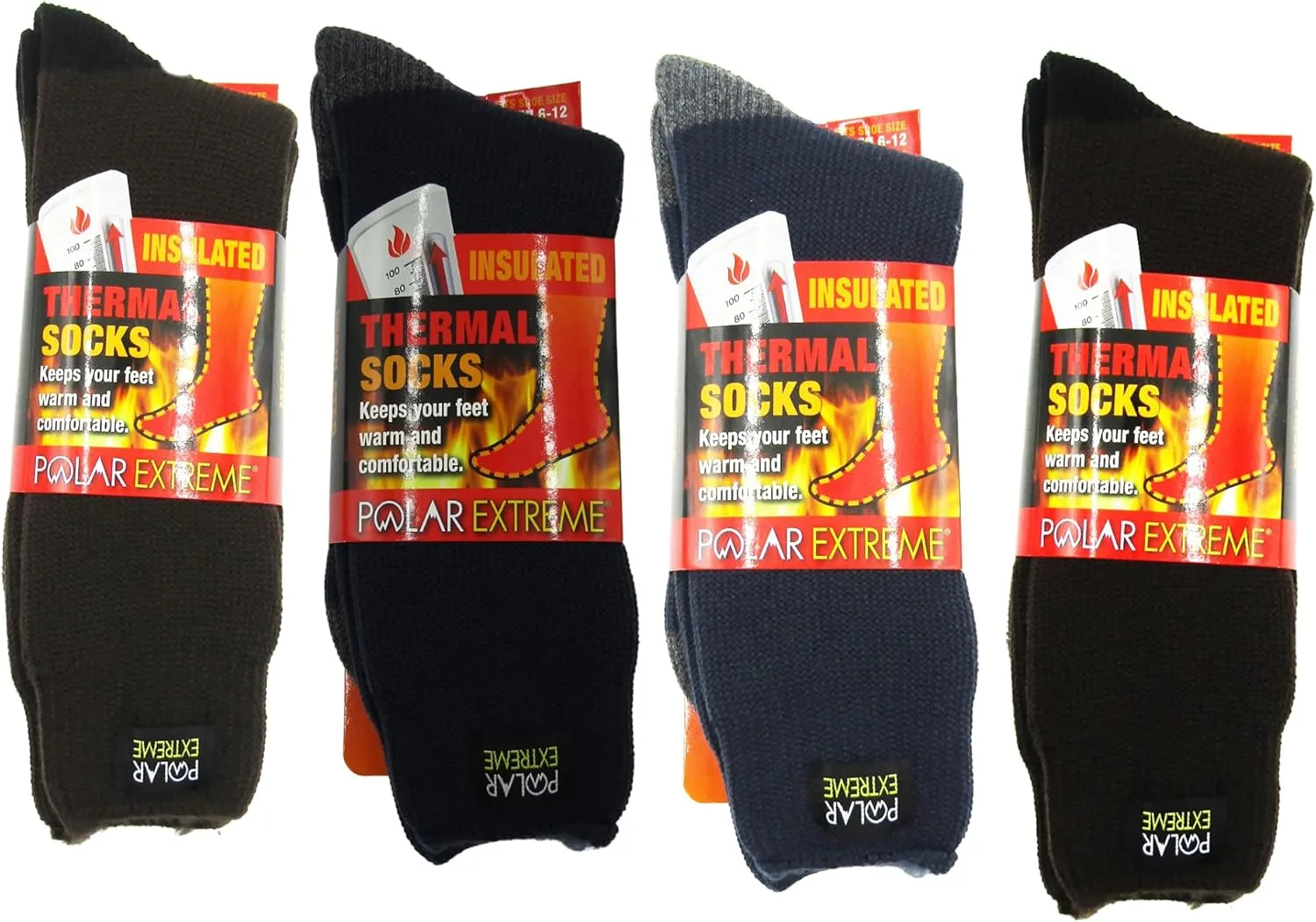 Polar Extreme Men's Thick Thermal Sock Pack of 4 All 4 Colors, 10-13