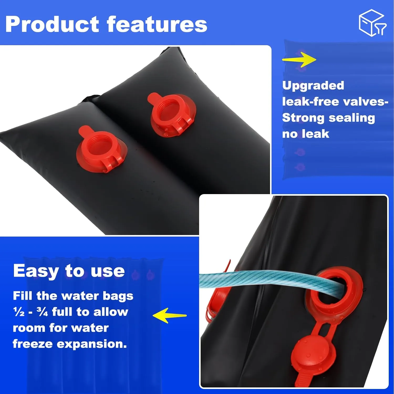 Pool Water Bags,10 Pack 8ft Heavy Duty Double Chamber Water Tubes Pool Cover Weights for Inground Pool,25 Gauge(0.3mm) Durable Water Bags for Winter Pool Cover (Black)