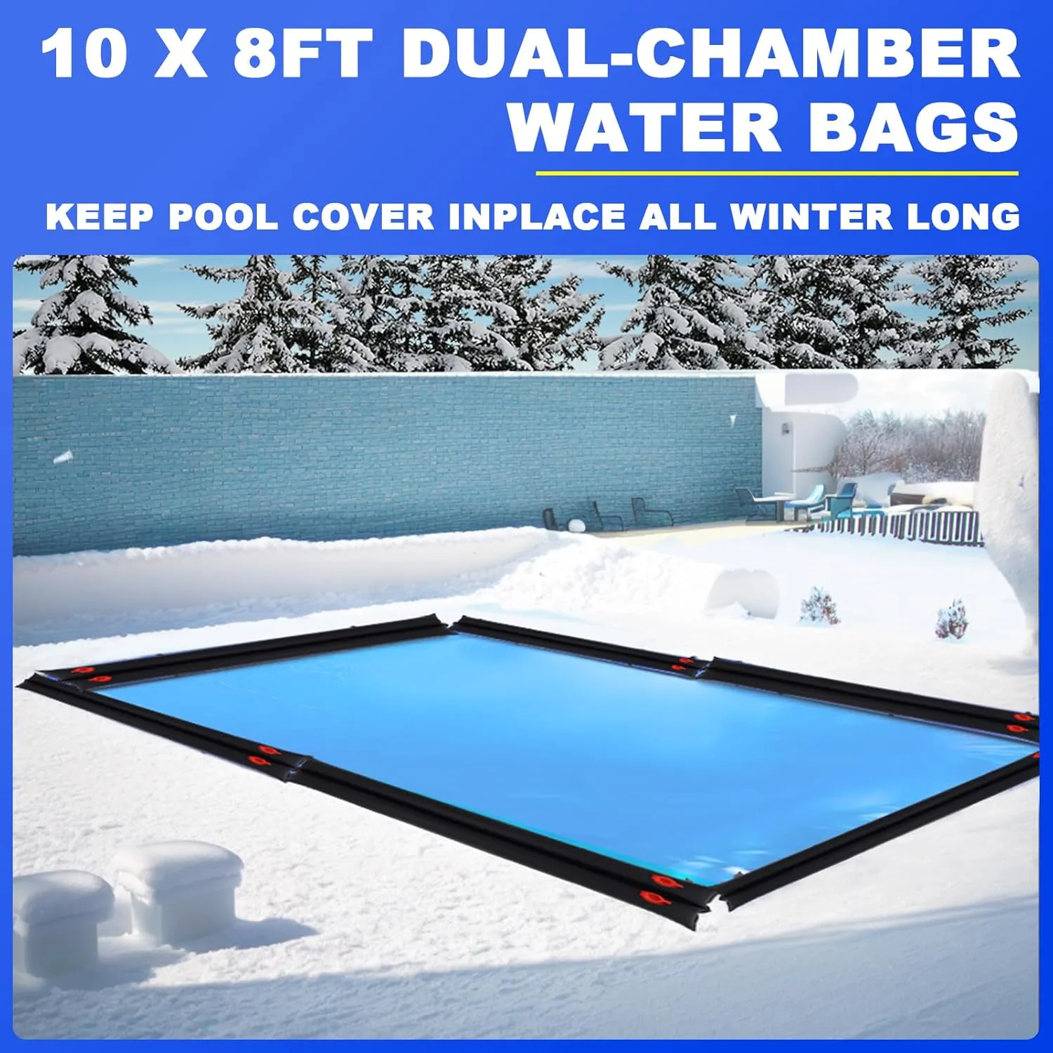 Pool Water Bags,10 Pack 8ft Heavy Duty Double Chamber Water Tubes Pool Cover Weights for Inground Pool,25 Gauge(0.3mm) Durable Water Bags for Winter Pool Cover (Black)
