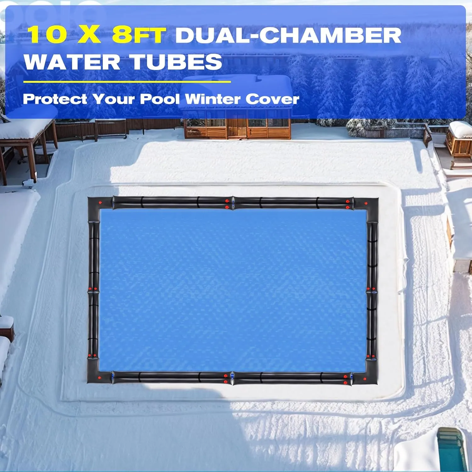 Pool Water Bags,10 Pack 8ft Heavy Duty Double Chamber Water Tubes Pool Cover Weights for Inground Pool,25 Gauge(0.3mm) Durable Water Bags for Winter Pool Cover (Black)