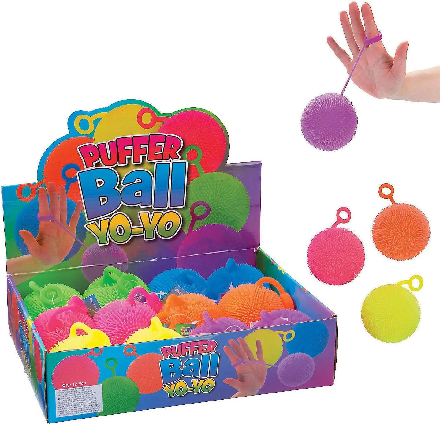Porcupine Balls - Bulk Set of 12 Puffer Yo Yo Toys and Party Favors - Includes Display Box