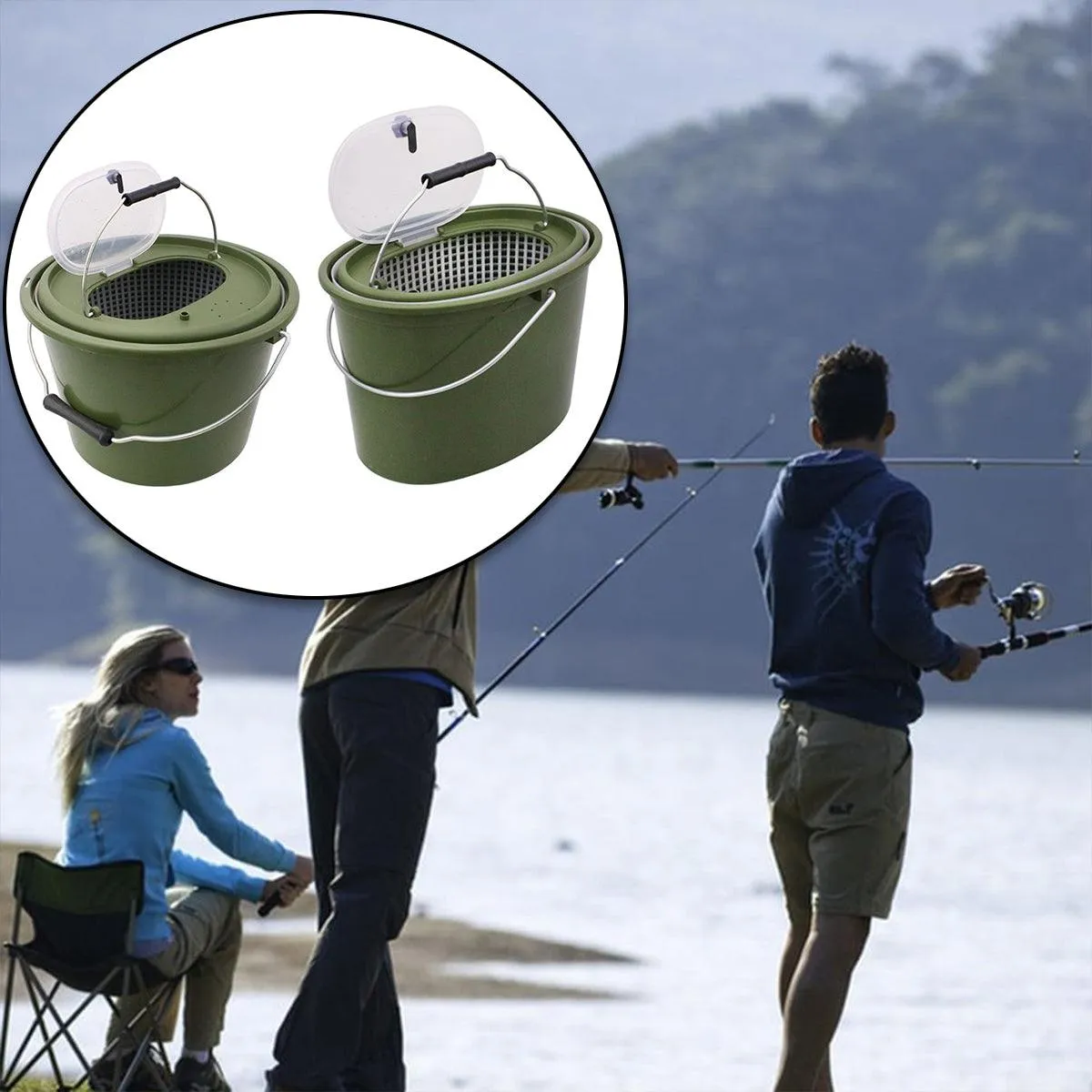 Portable Double Live Fish Bucket Breathable Fish Storage Container for Fishing