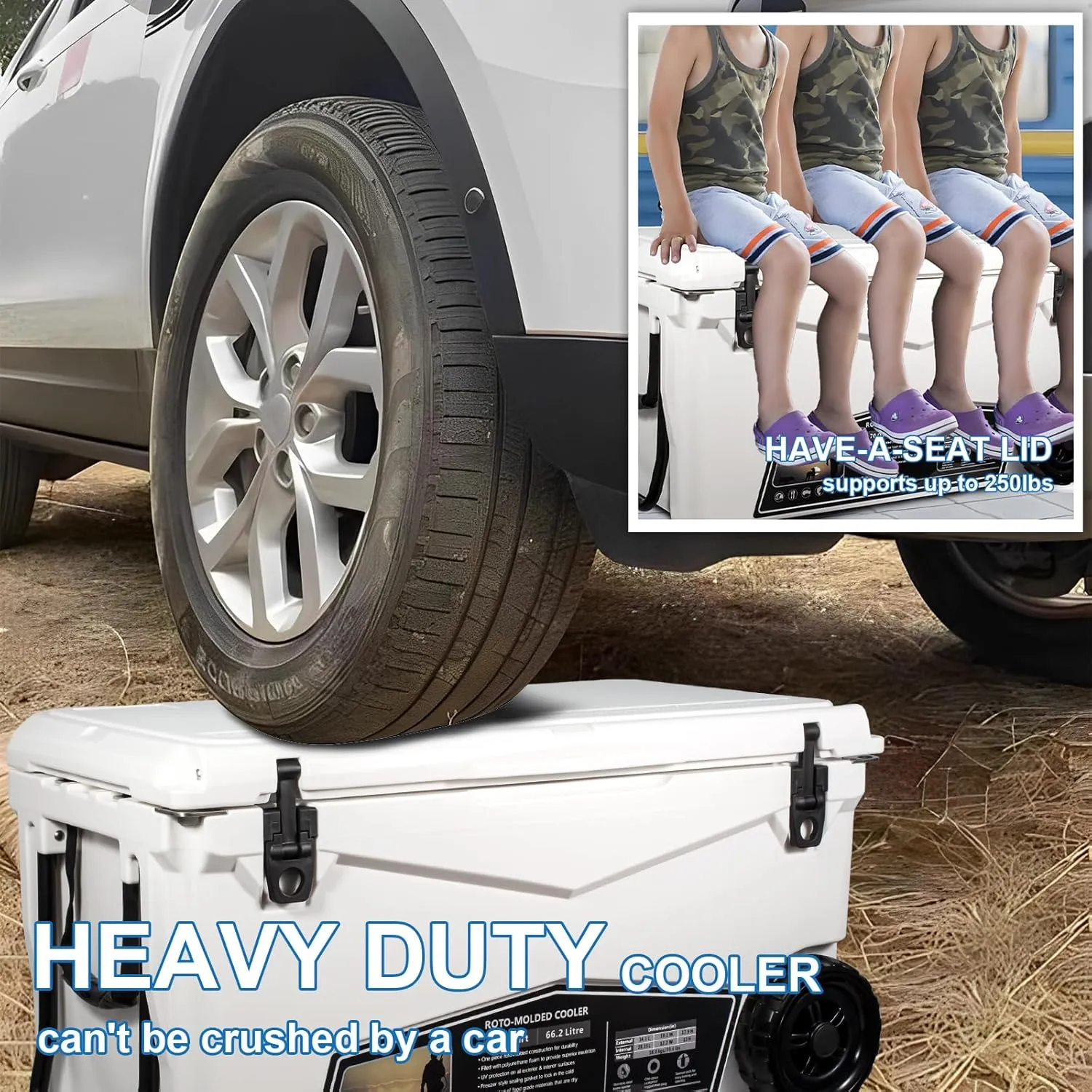 Portable Insulated Cooler with Detachable Handle Hard Ice Chest for Camping, Fishing,Tailgating, Beach, Picnic, Groceries, Boating, Sports