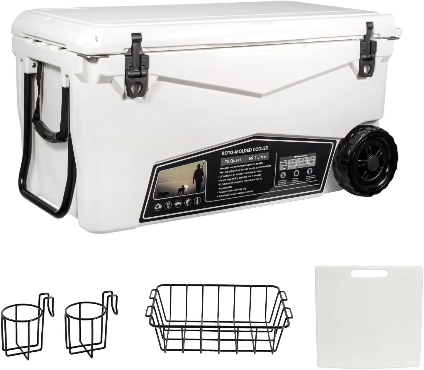 Portable Insulated Cooler with Detachable Handle Hard Ice Chest for Camping, Fishing,Tailgating, Beach, Picnic, Groceries, Boating, Sports