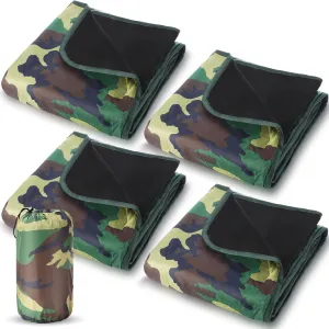 Preboun 4 Pack Large Waterproof Stadium Blankets Thick Warm Fleece Picnic Camping Blankets for Cold Weather Football Games Concerts Beach Outdoor Activities Homeless Donations(Camouflage)