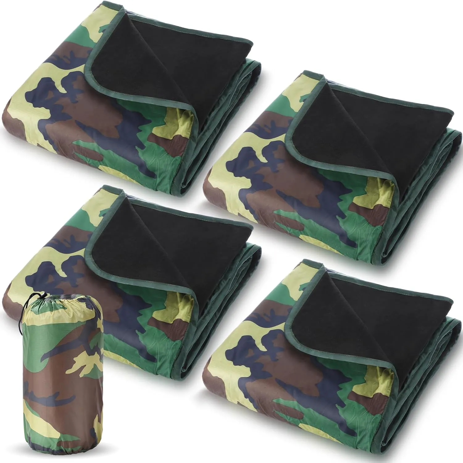 Preboun 4 Pack Large Waterproof Stadium Blankets Thick Warm Fleece Picnic Camping Blankets for Cold Weather Football Games Concerts Beach Outdoor Activities Homeless Donations(Camouflage)