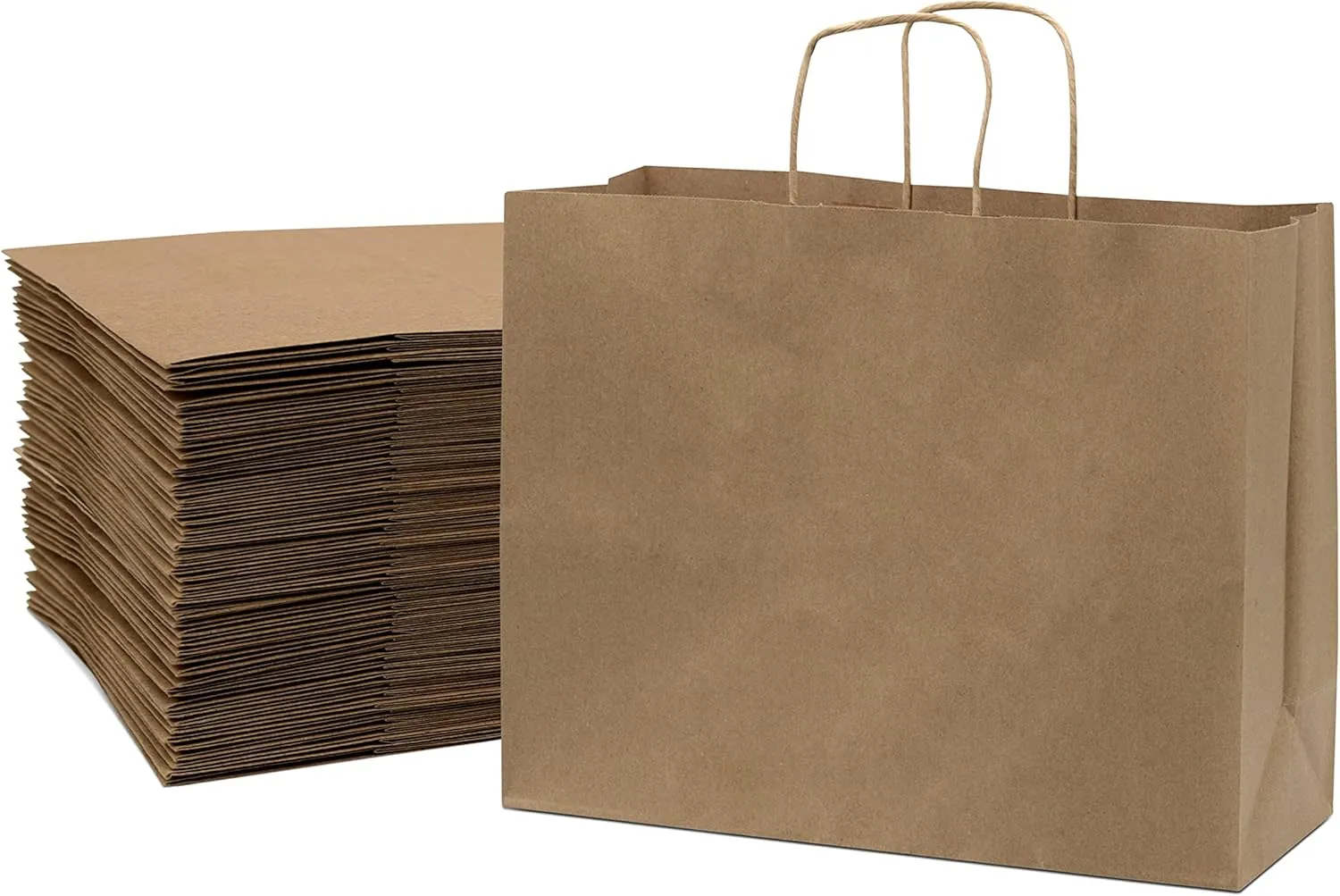 Prime Line Packaging Large Kraft Gift Bags with Handles for Shopping, Boutiques, Small Business, Retail Stores, Grocery Sack, Bulk - 16x6x12, 50 Pack