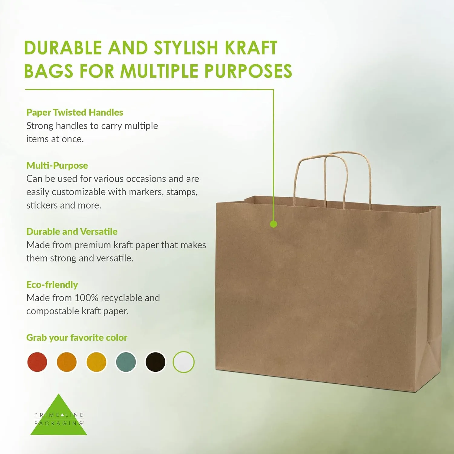 Prime Line Packaging Large Kraft Gift Bags with Handles for Shopping, Boutiques, Small Business, Retail Stores, Grocery Sack, Bulk - 16x6x12, 50 Pack