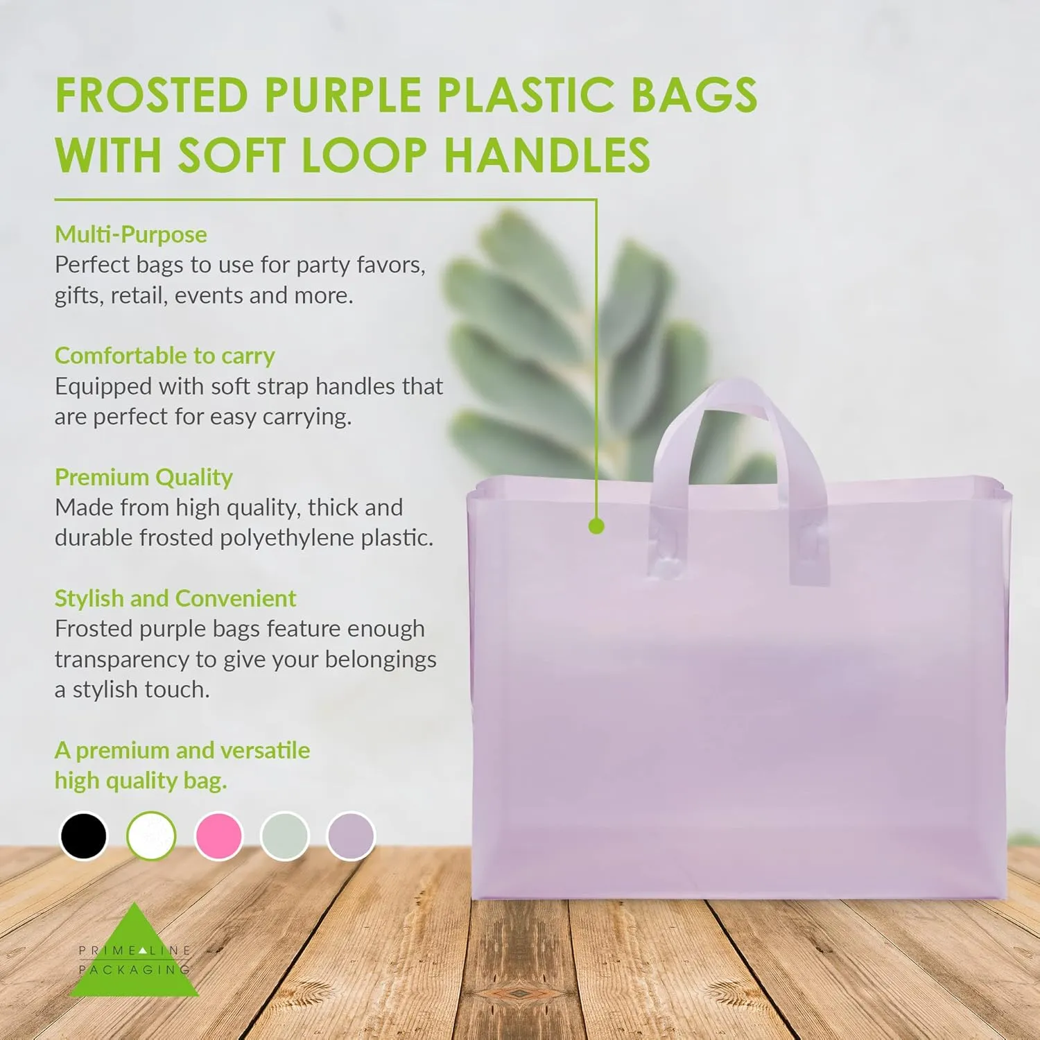 Prime Line Packaging Plastic Shopping Bags for Small Business, Boutique Supplies, Retail, Thank you, Clear Frosted Purple Tote, Bulk, 16x6x12 100 Pack