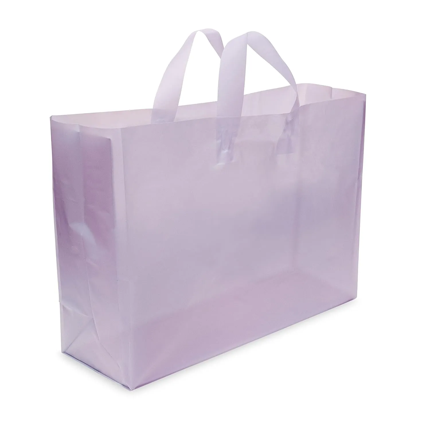Prime Line Packaging Plastic Shopping Bags for Small Business, Boutique Supplies, Retail, Thank you, Clear Frosted Purple Tote, Bulk, 16x6x12 100 Pack