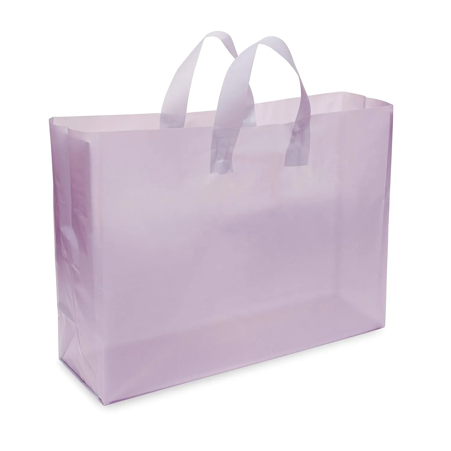 Prime Line Packaging Plastic Shopping Bags for Small Business, Boutique Supplies, Retail, Thank you, Clear Frosted Purple Tote, Bulk, 16x6x12 100 Pack
