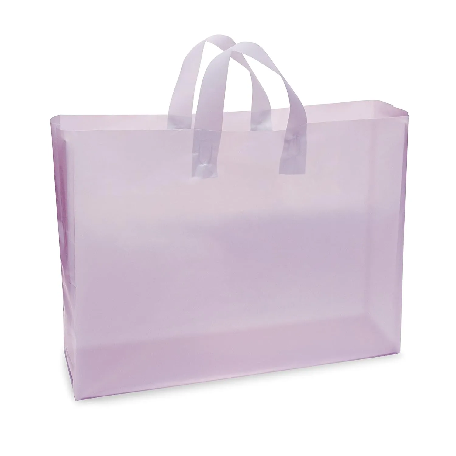 Prime Line Packaging Plastic Shopping Bags for Small Business, Boutique Supplies, Retail, Thank you, Clear Frosted Purple Tote, Bulk, 16x6x12 100 Pack