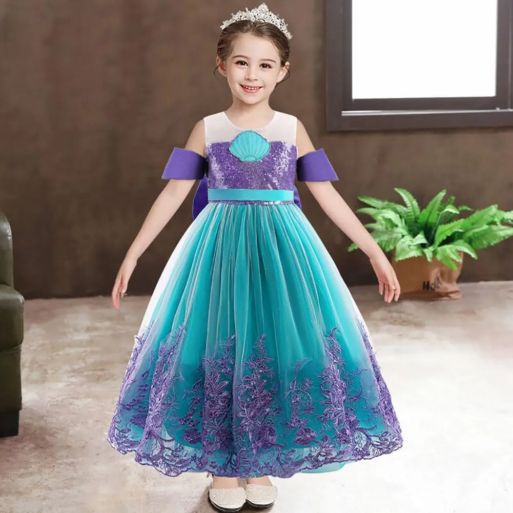 Princess Little Mermaid Costume for Girls Mermaid Wig Princess Ariel Cosplay Dress Up for Birthday Party Halloween Costume