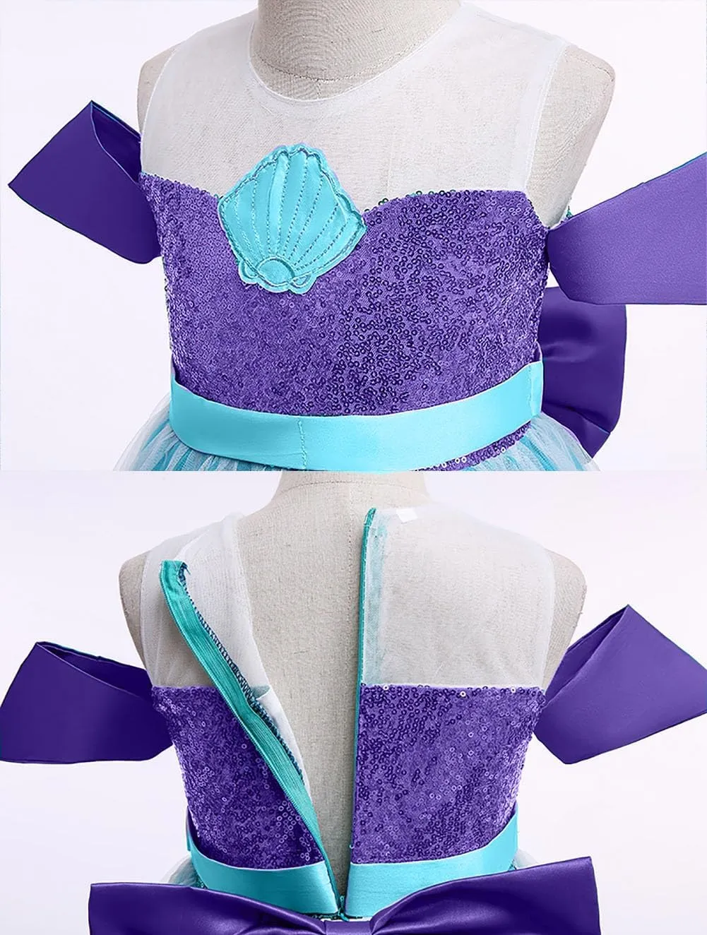 Princess Little Mermaid Costume for Girls Mermaid Wig Princess Ariel Cosplay Dress Up for Birthday Party Halloween Costume