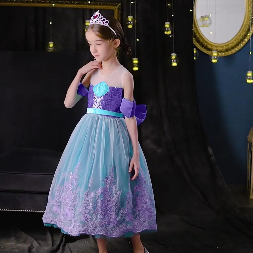 Princess Little Mermaid Costume for Girls Mermaid Wig Princess Ariel Cosplay Dress Up for Birthday Party Halloween Costume