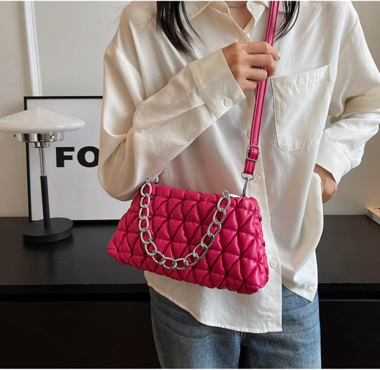 PU Leather Crossbody Bag Ladies Shoulder Top Handle Chain Bags Handbag Purse Evening Bag
