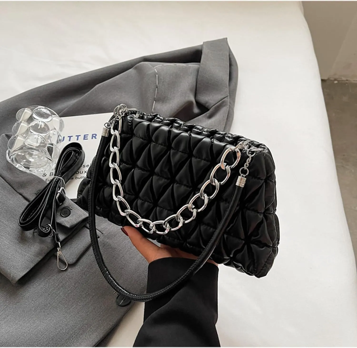 PU Leather Crossbody Bag Ladies Shoulder Top Handle Chain Bags Handbag Purse Evening Bag