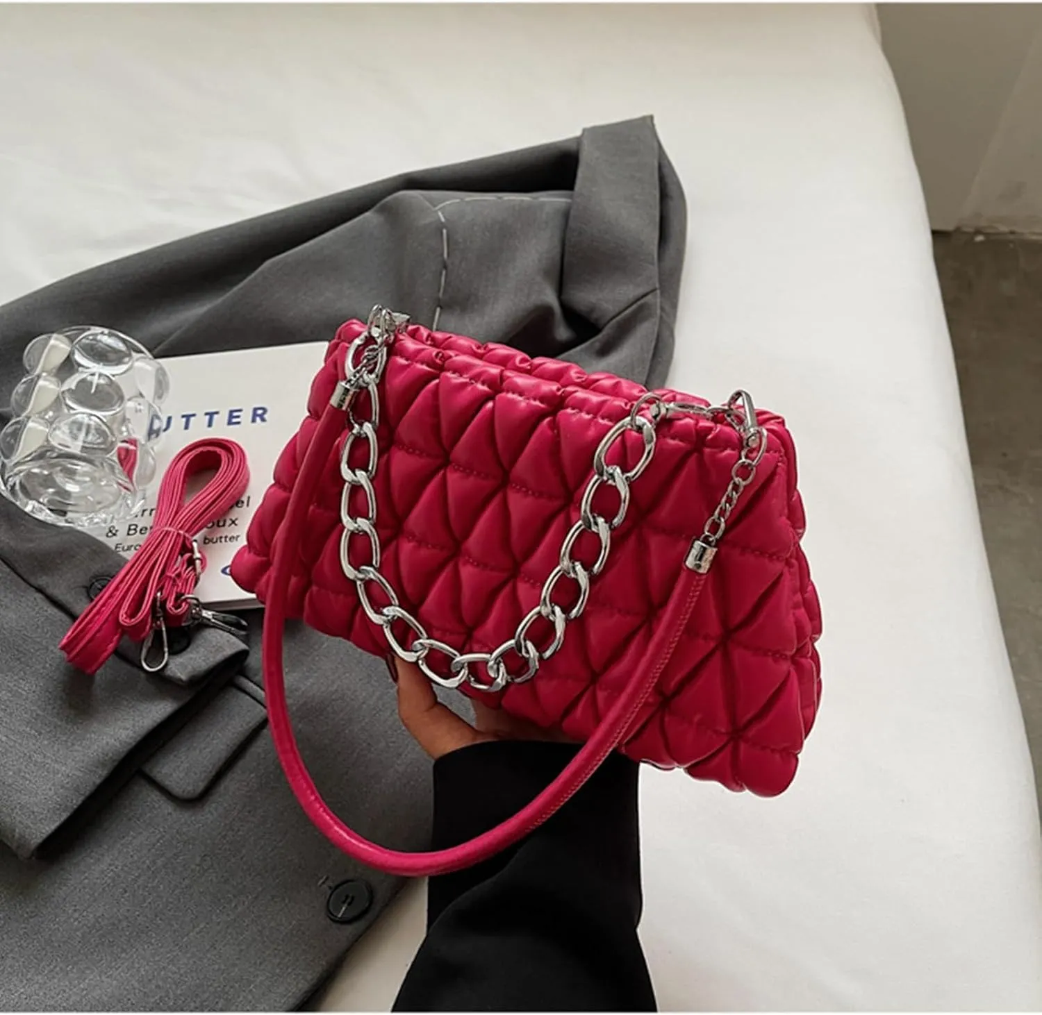 PU Leather Crossbody Bag Ladies Shoulder Top Handle Chain Bags Handbag Purse Evening Bag