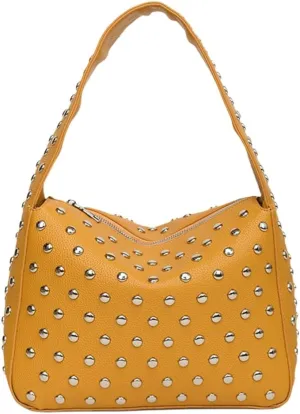 Punk Styles Studded Shoulder Bag PU Leather Small Handbag for Women Streetwear Fashion Motorcycle Retro Underarm Purse