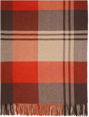 Pure Wool Plaid Throw Blanket - Warm Throw for Couch, Travel Outdoor Camping Blankets, Portable Lightweight Travel Blanket Airplane Compact with Bag/Orange