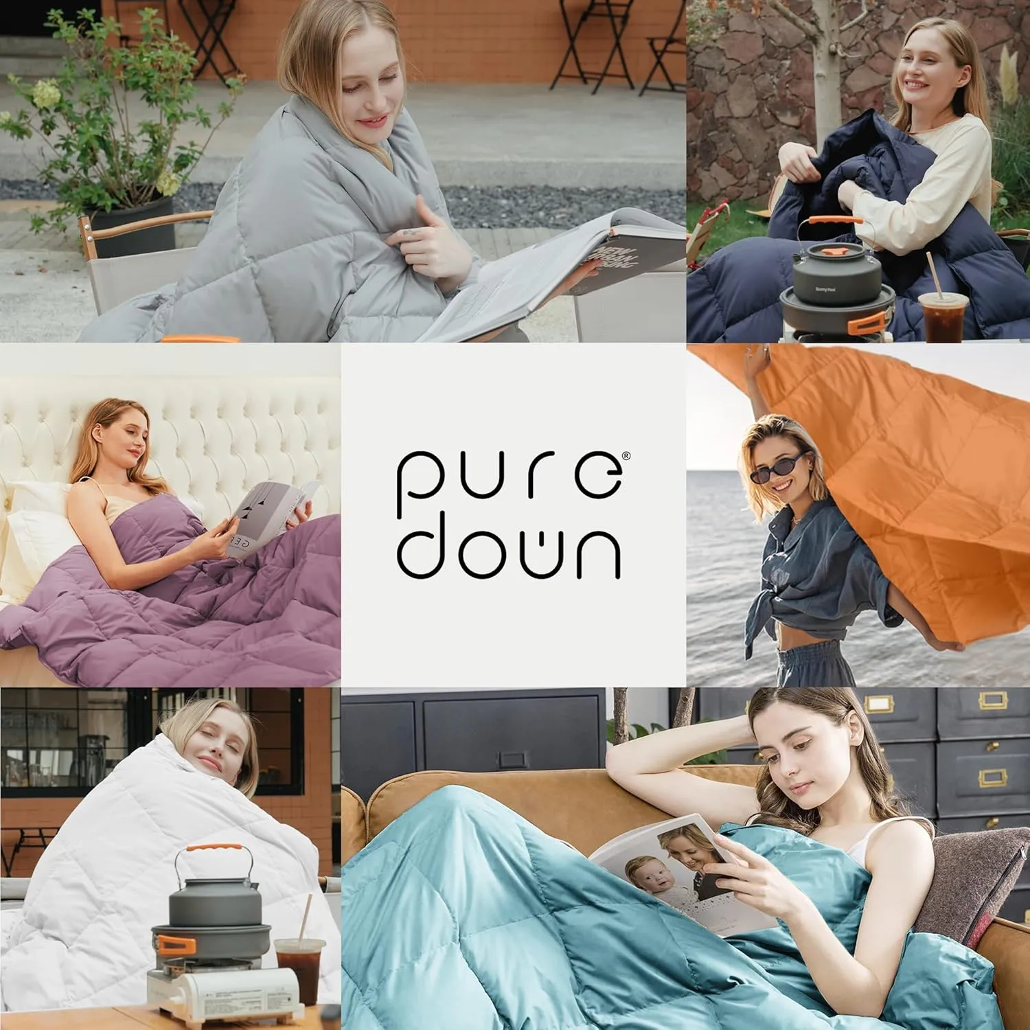 puredown® Checkered Feather Down Throw Blanket Lightweight Packable Buffalo Plaid Throw for Indoor and Outdoor Use, 50"X70", Black and White
