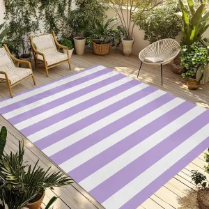 Purple Stripe Outdoor Patio Rug 5x8ft Large,Washable RV Camping Outside Area Runner Rug Mat,Geometric White Striped Boho Minimalist Modern Decor Carpet for Picnic Backyard Deck Porch Balcony Beach