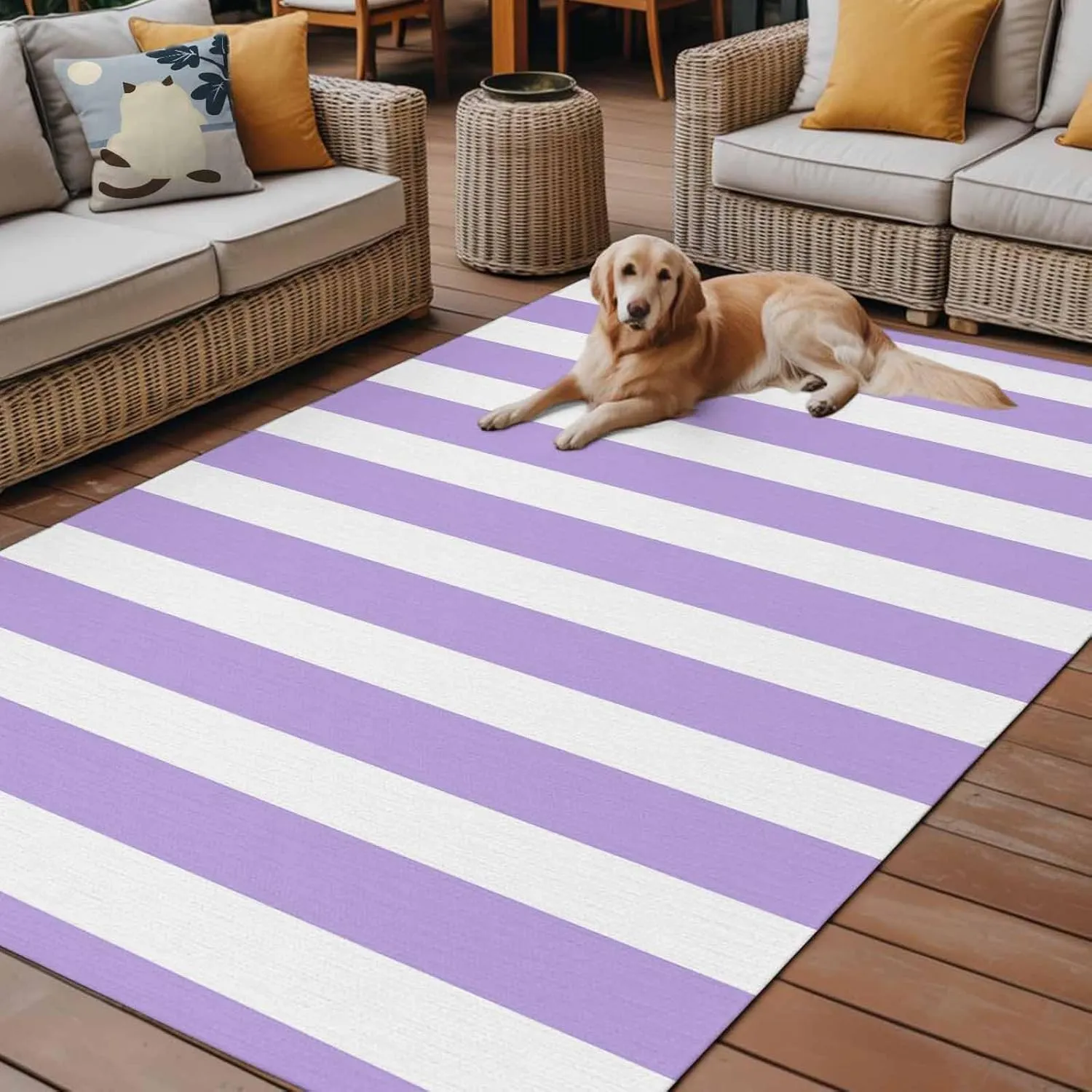Purple Stripe Outdoor Patio Rug 5x8ft Large,Washable RV Camping Outside Area Runner Rug Mat,Geometric White Striped Boho Minimalist Modern Decor Carpet for Picnic Backyard Deck Porch Balcony Beach