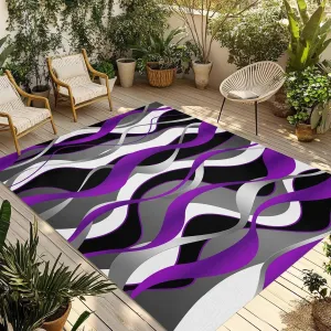 Purple Stripe Outdoor Rug 4x6ft Large Patio Rug,Washable RV Camping Outside Area Runner Rug Mat,Black Grey White Gradient Striped Geometric Carpet for Picnic Backyard Deck Porch Balcony Beach Indoor