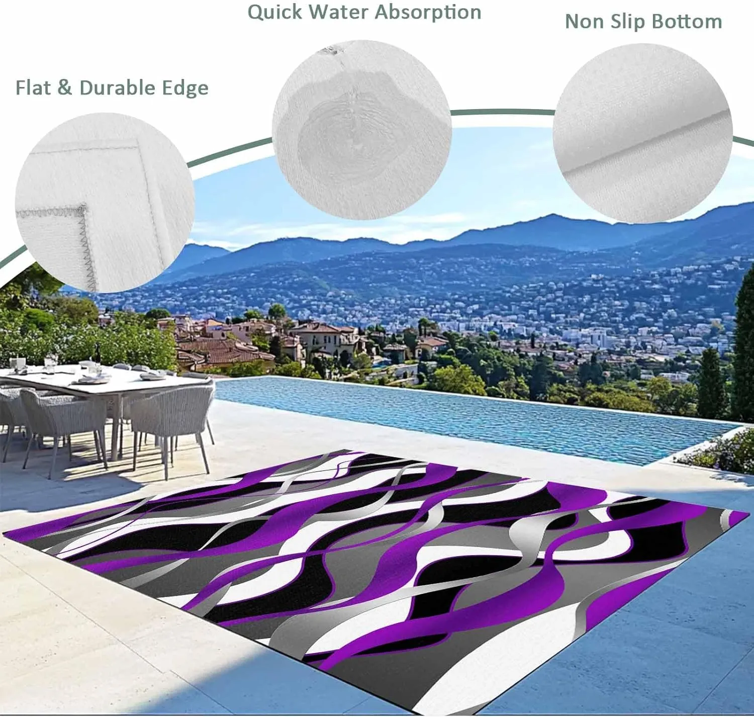 Purple Stripe Outdoor Rug 4x6ft Large Patio Rug,Washable RV Camping Outside Area Runner Rug Mat,Black Grey White Gradient Striped Geometric Carpet for Picnic Backyard Deck Porch Balcony Beach Indoor