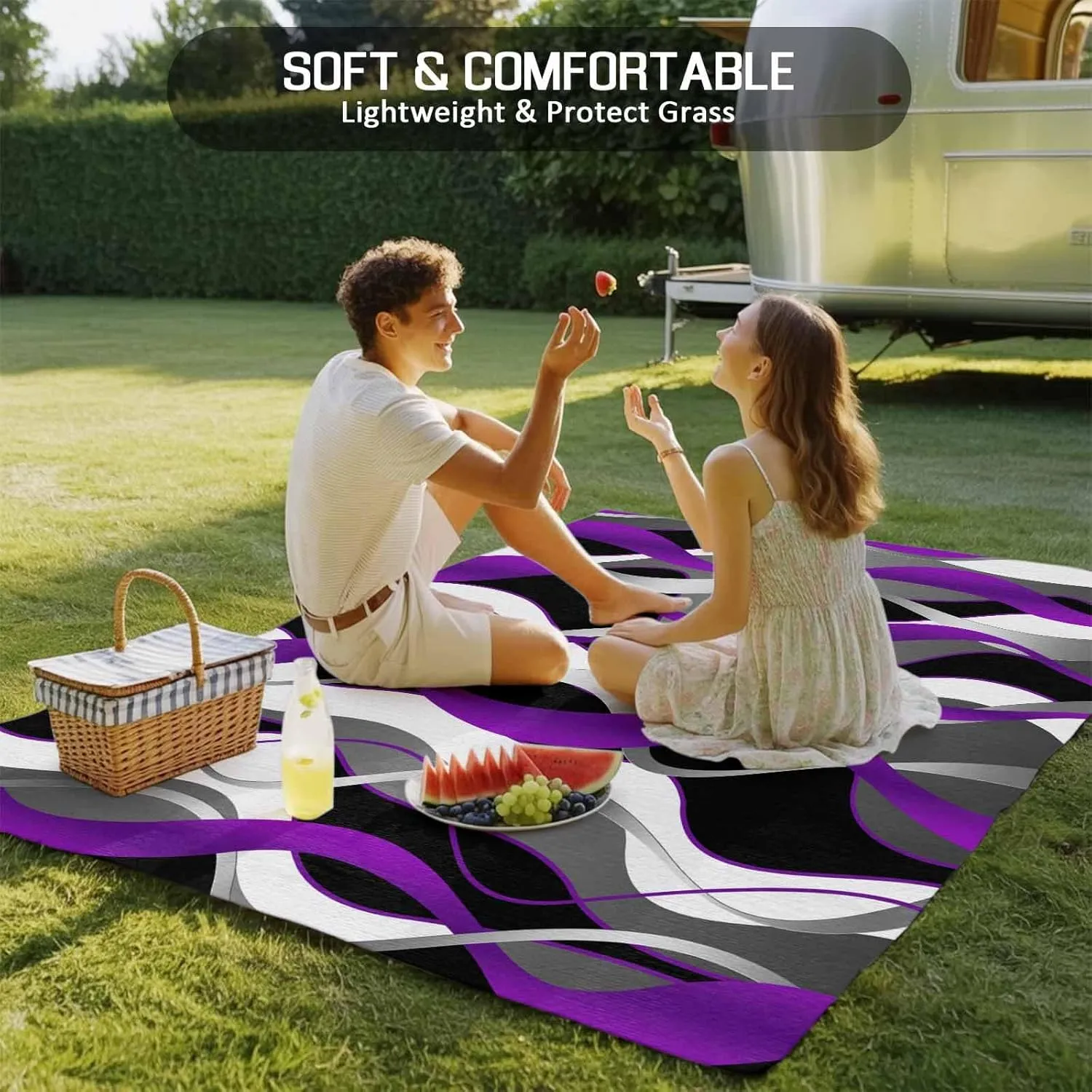 Purple Stripe Outdoor Rug 4x6ft Large Patio Rug,Washable RV Camping Outside Area Runner Rug Mat,Black Grey White Gradient Striped Geometric Carpet for Picnic Backyard Deck Porch Balcony Beach Indoor