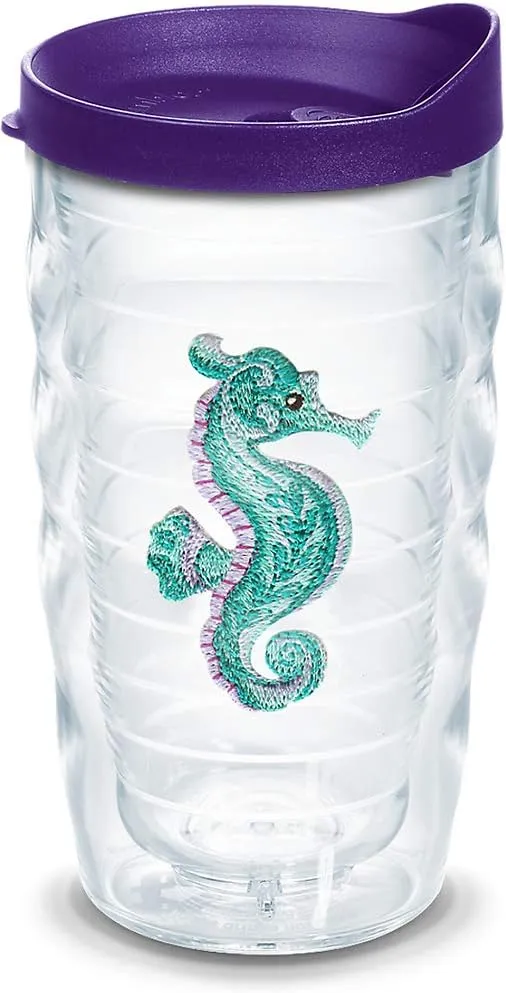 Purple Teal Seahorse 10 oz Wavy Tumbler with lid