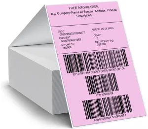Purple Thermal Labels 4 × 6 Inch Vinyl Fanfold Self-Adhesive Stickers Perforated Waterproof Shipping Printer Decals for Barcode Address Mailing 250 PCS